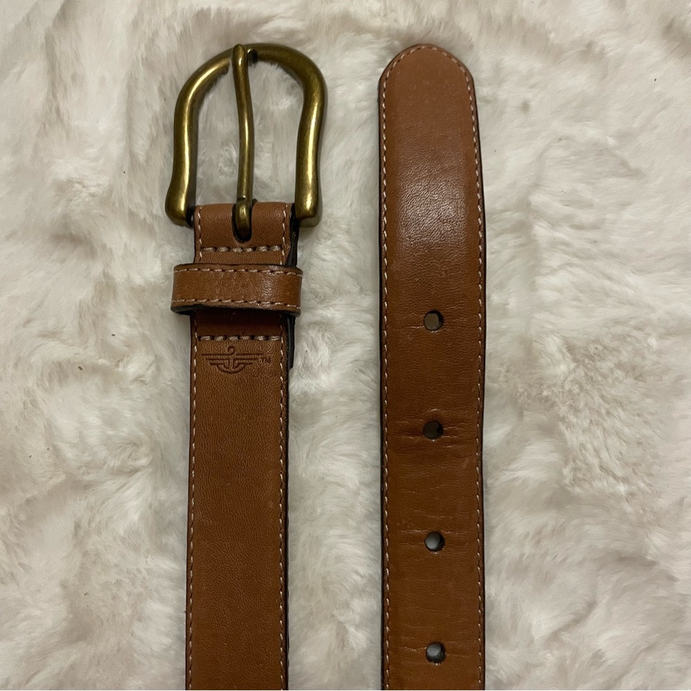 Dockers color-block leather equestrian belt with brass stirrup buckle, L - Picture 3 of 9